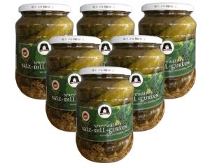  6 Gläser Lübbenauer Saure Gurken der Firma Markus (Salz-Dill-Gurken) groß