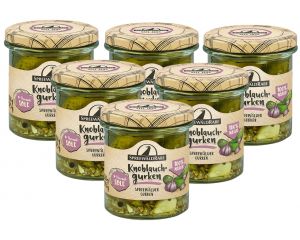 6 Gläser Premium Rabe Knoblauchgurken
