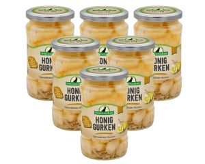 6 Gläser Rabe Honig Senf Gurken klein